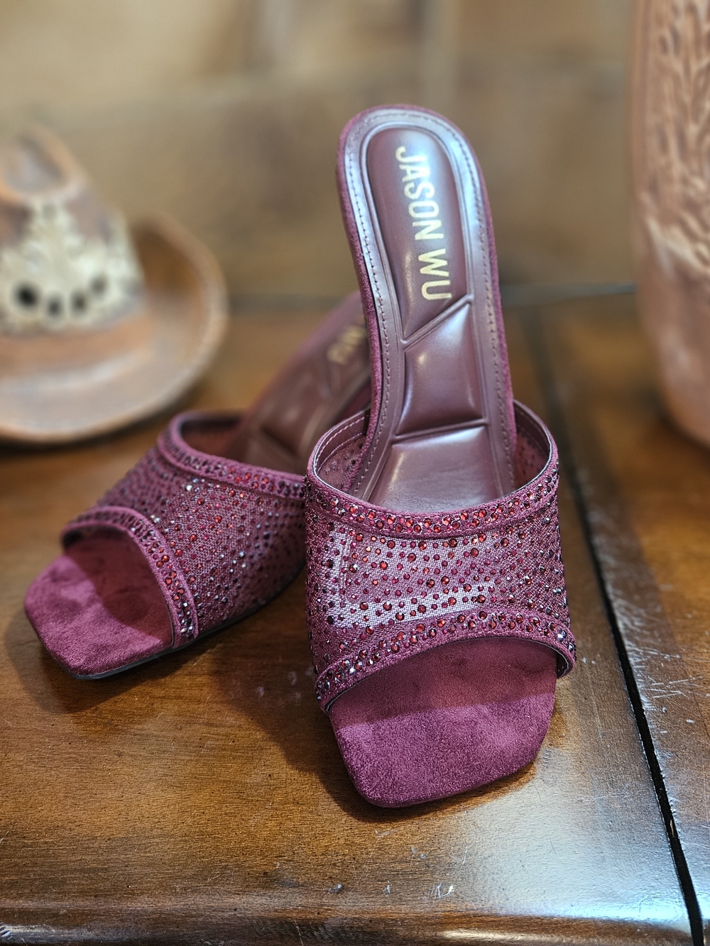 Jason Wu Women's Burgundy Embellished Slide Sandals